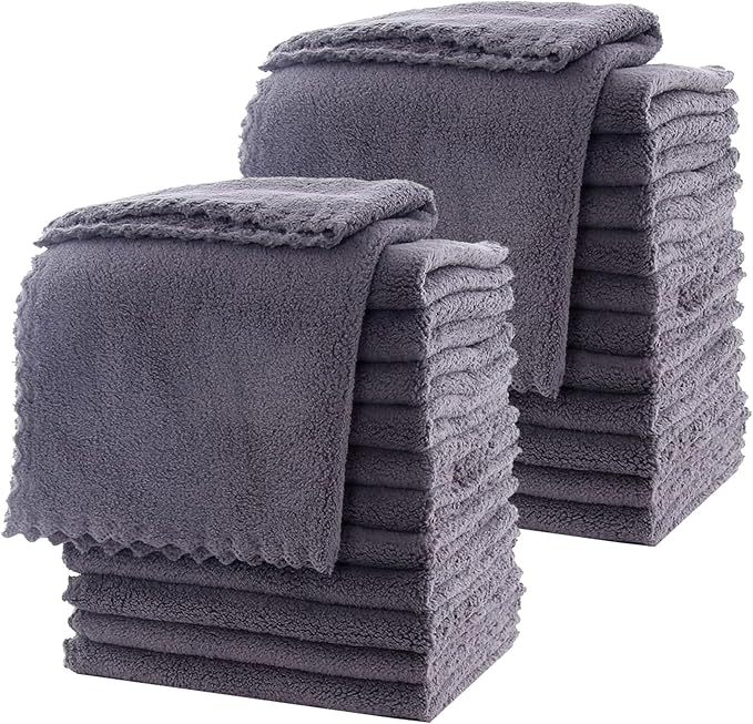 Duomama 24-Pack Ultra-Soft Quick-Dry Coral Velvet Washcloths - 12x12 Inches, Absorbent & Gentle on Skin, Ideal for Bath, Spa, Facial Care (Grey) - Image 2